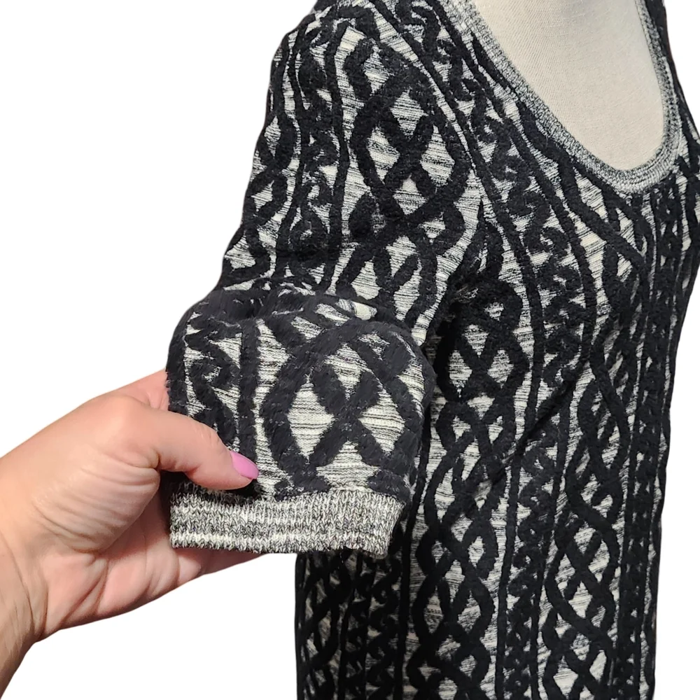 ANTHROPOLOGIE MOTH Black White Wool Blend 3/4 Sleeve Geometric Midi Dress Medium - Picture 6 of 16